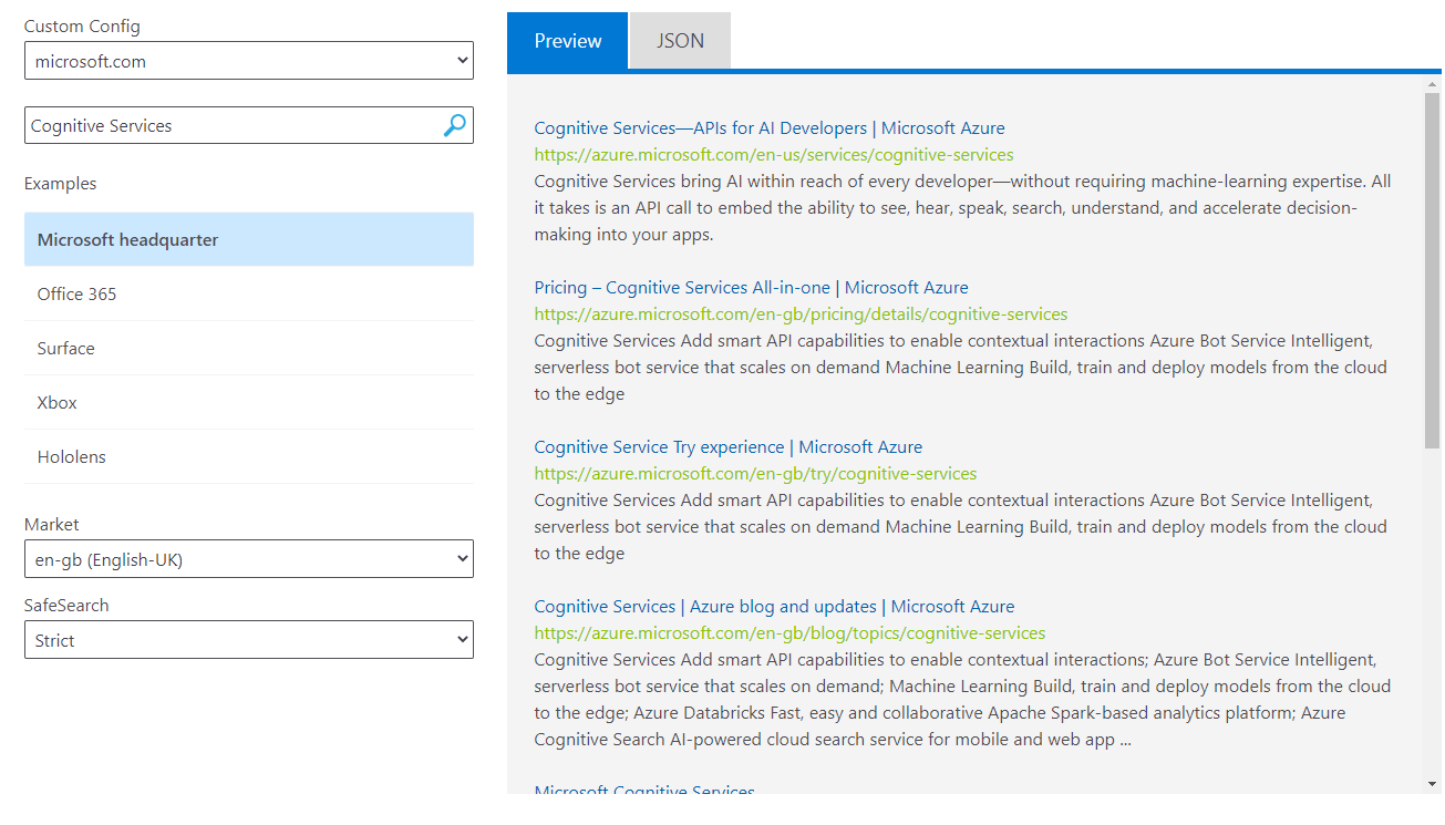 Cognitive Services: Bing Custom Search