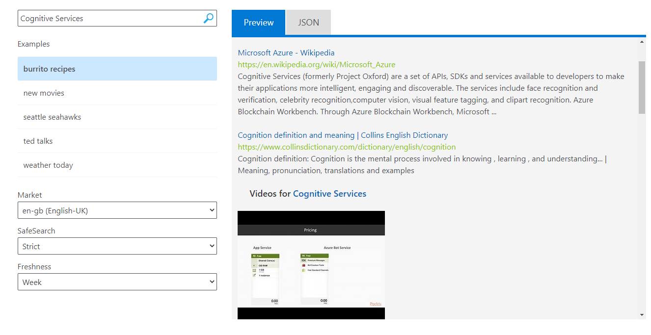 Cognitive Services: Bing Web Search